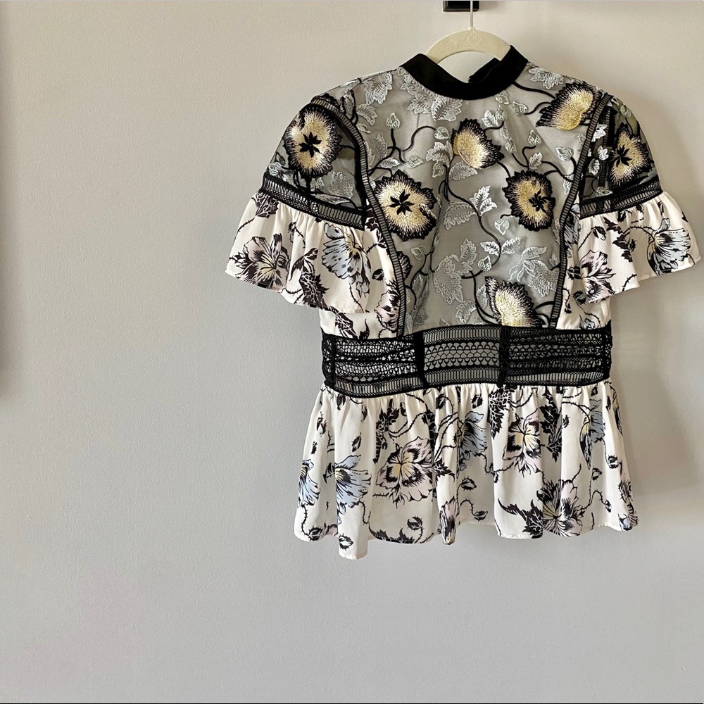 Self Portrait Short Sleeve Floral Blouse